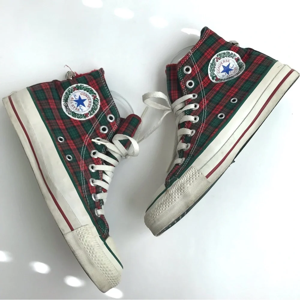 Converse All Star Vintage 90s Christmas Plaid Hi Tops USA M 6.5 W 8.5